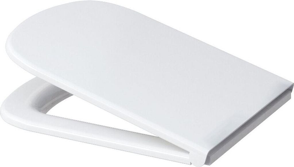 A white toilet seat lid is shown in a studio shot against a white background.