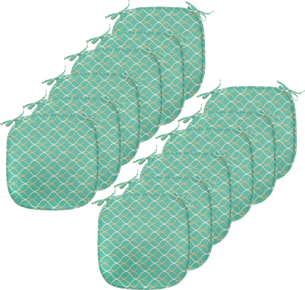 ABAKUHAUS Moderni rivestimenti per sedie da sala da pranzo, linee orizzontali ondulate, cuscini decorativi impermeabili con cinturini per sedie da cucina, 40 cm x 40 cm - confezione da 12, arancione chiaro turchese - 1