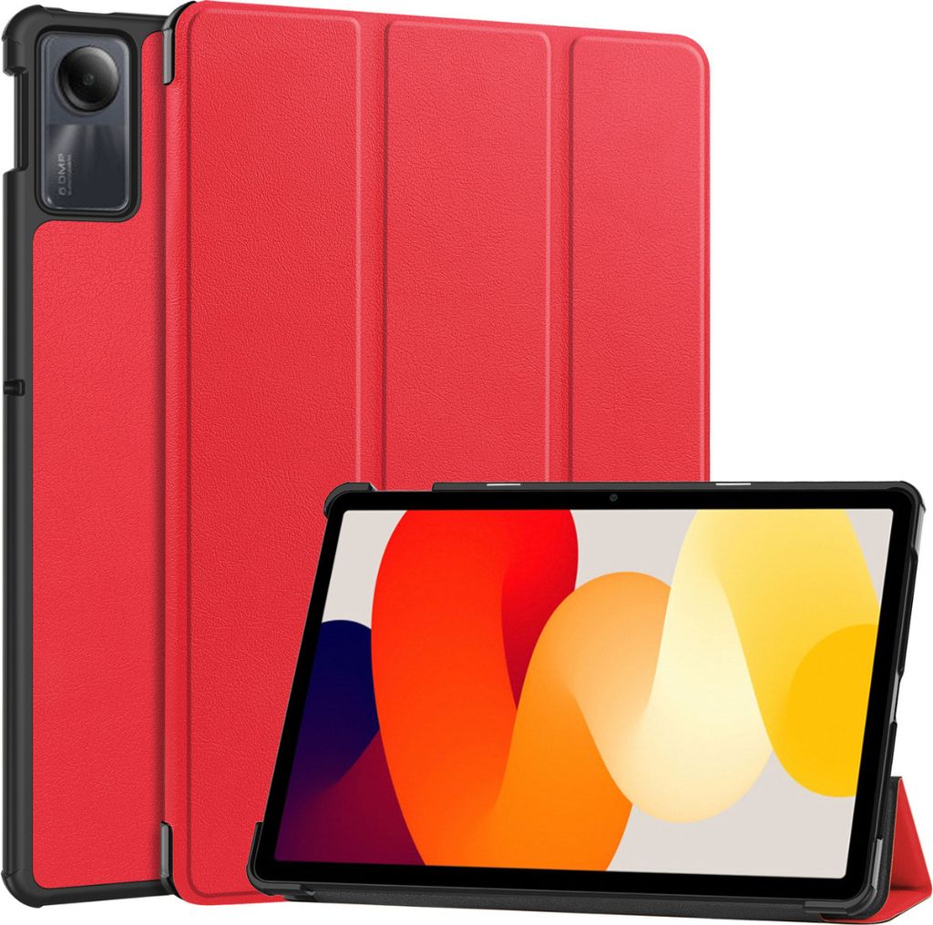 Case2go - Hülle kompatibel mit Xiaomi Redmi Pad SE (2023) - Auto/Wake-Funktion - TPU Kunstleder Tablet Case Schutzhülle - Rot