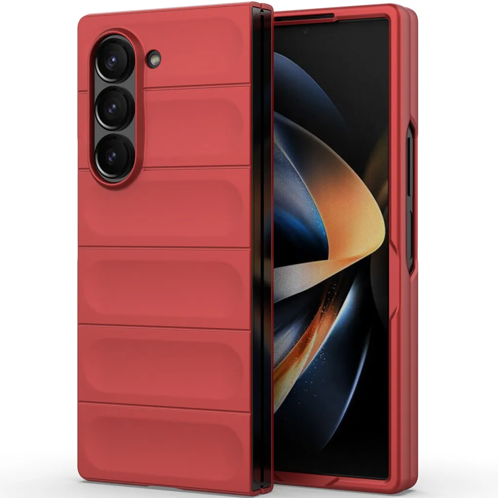 Custodia per Samsung Galaxy Z Fold 6 Custodia rigida in PC opaco antiurto antiscivolo rosso - 4