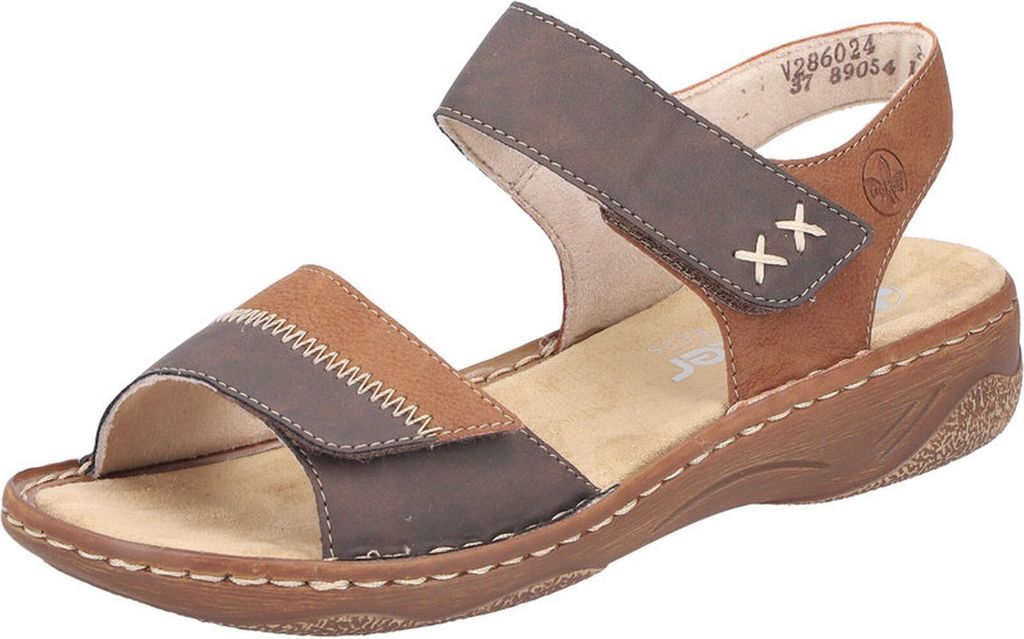 Rieker Damen Sandale braun Klettverschluss schmal bequem leicht flexibel V2860, Größe:40 EU, Farbe:Braun