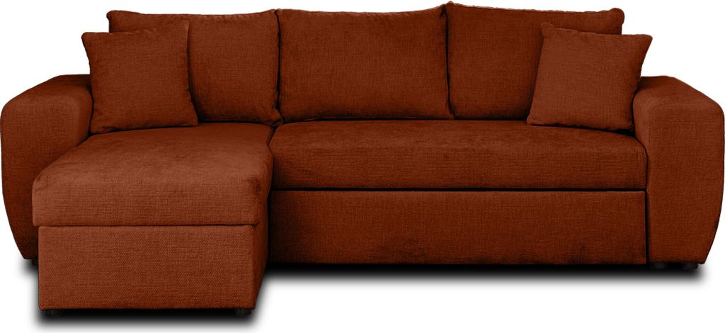 Best Möbel Milan - beidseitig montierbar 4-Sitzer - Schlaffunktion und Bettkasten - aus strukturiertem Samt , Terrakotta