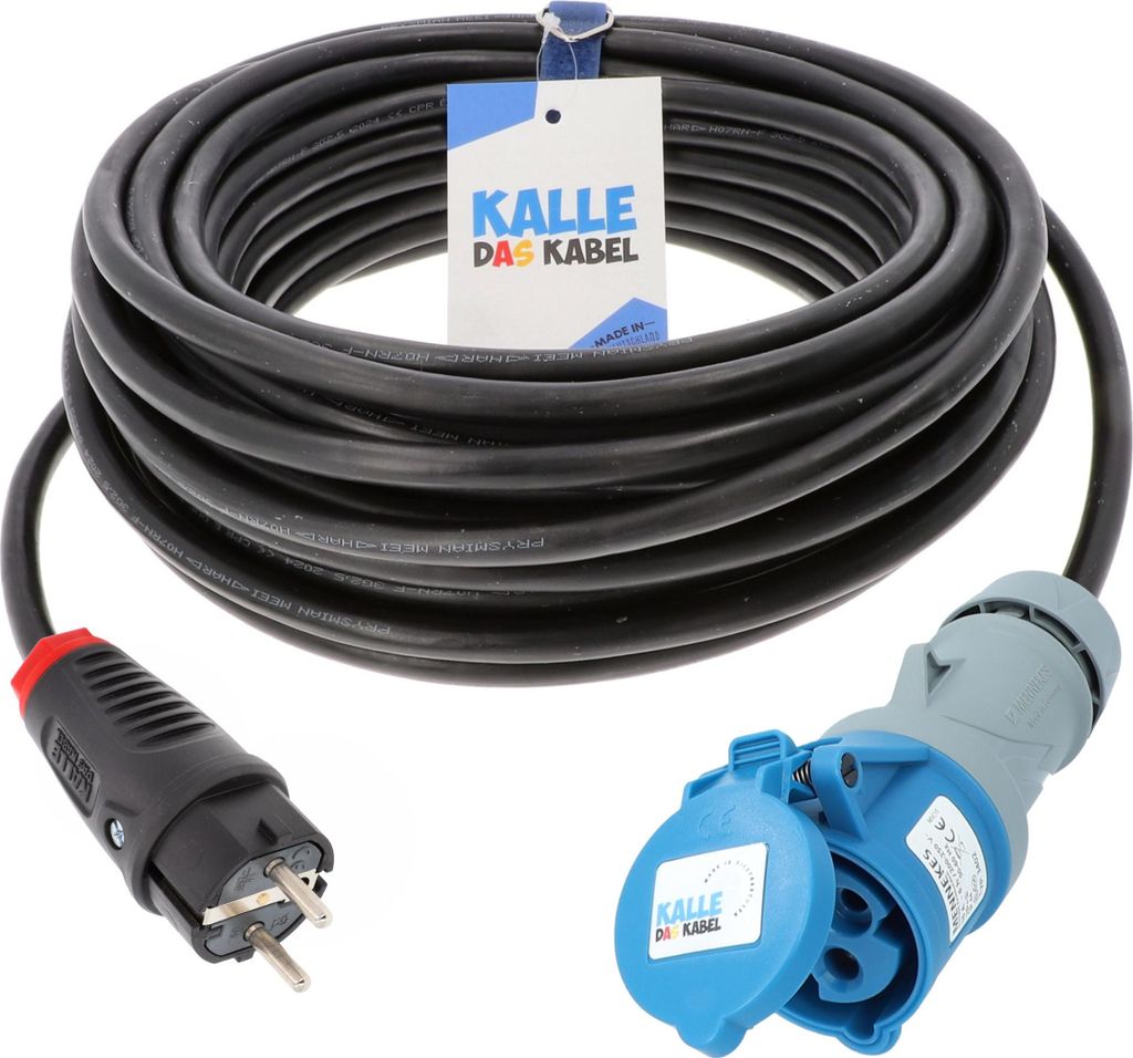 KALLE DAS KABEL Camping Adapterkabel 230V – SCHUKO Stecker auf CEE Kupplung – H07RN-F 3G 1,5 mm² 15 Meter – 16A – Stabil & Wetterfest – ...