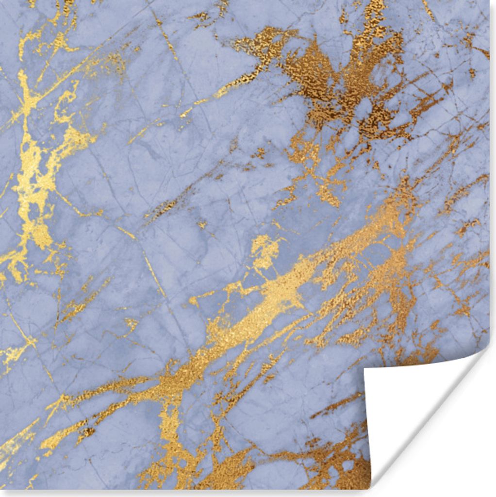 MuchoWow Poster Marmor - Blau - Gold 50x50 cm - Wohnzimmerdekoration