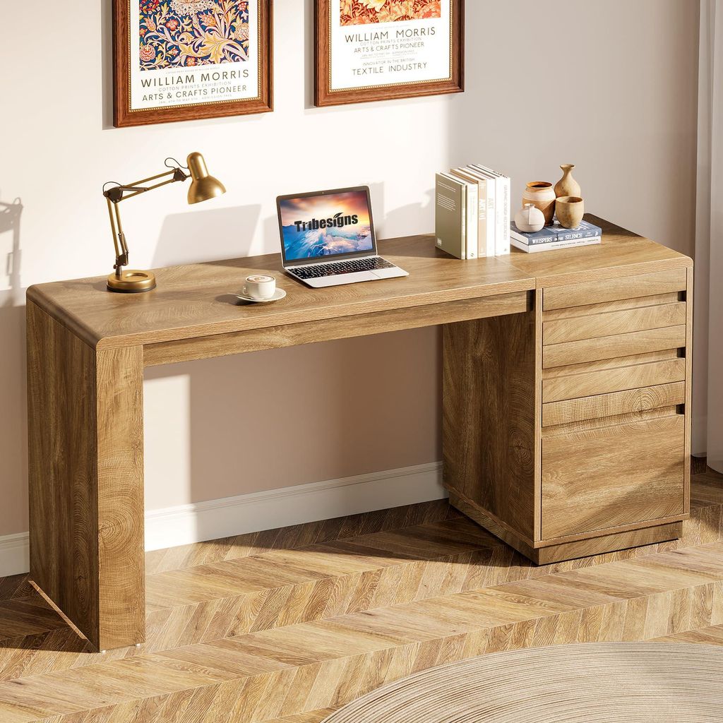 Tribesigns, scrivania da 140 cm con 3 cassetti, stile Immagine del prodotto 