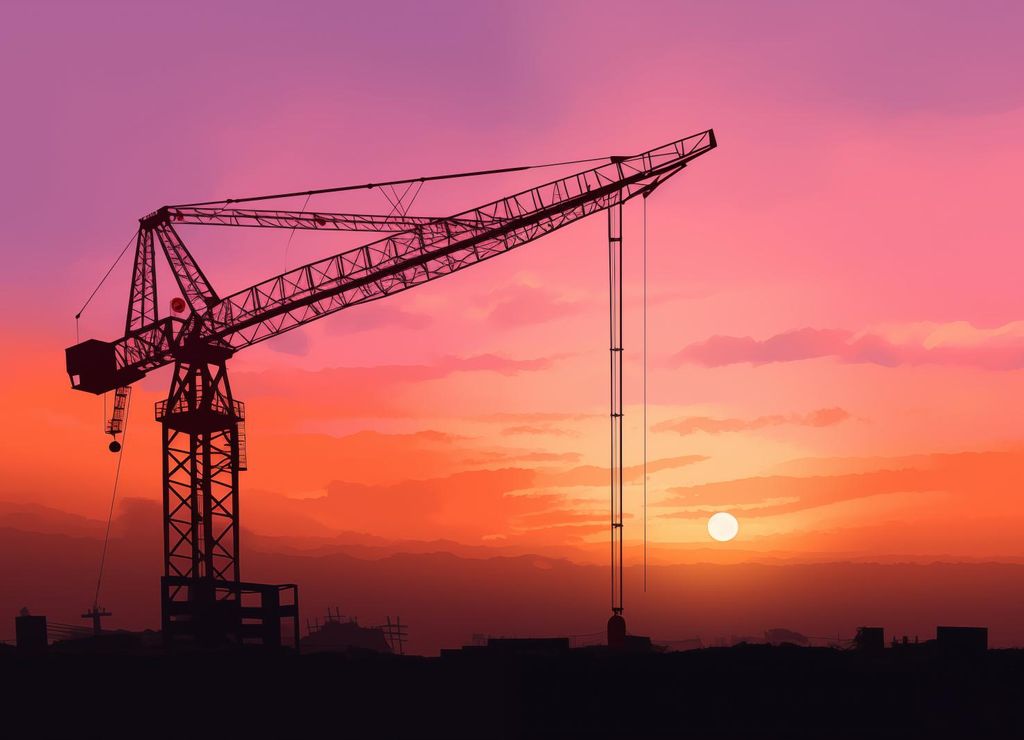 Plakat 18x13cm Abendliche Stimmung auf der Baustelle