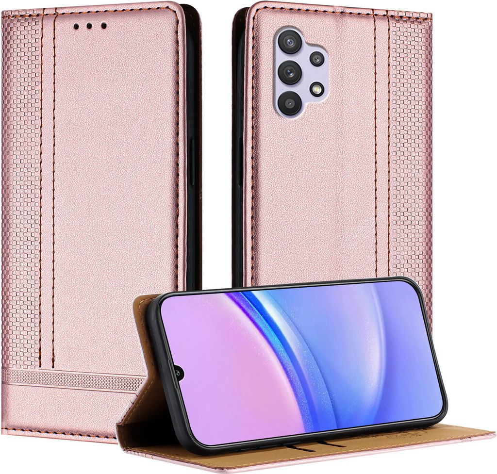 Handyhülle für Samsung Galaxy A32 5G Leder Flip Klappbare Schutzhülle mit Standfunktion Pink