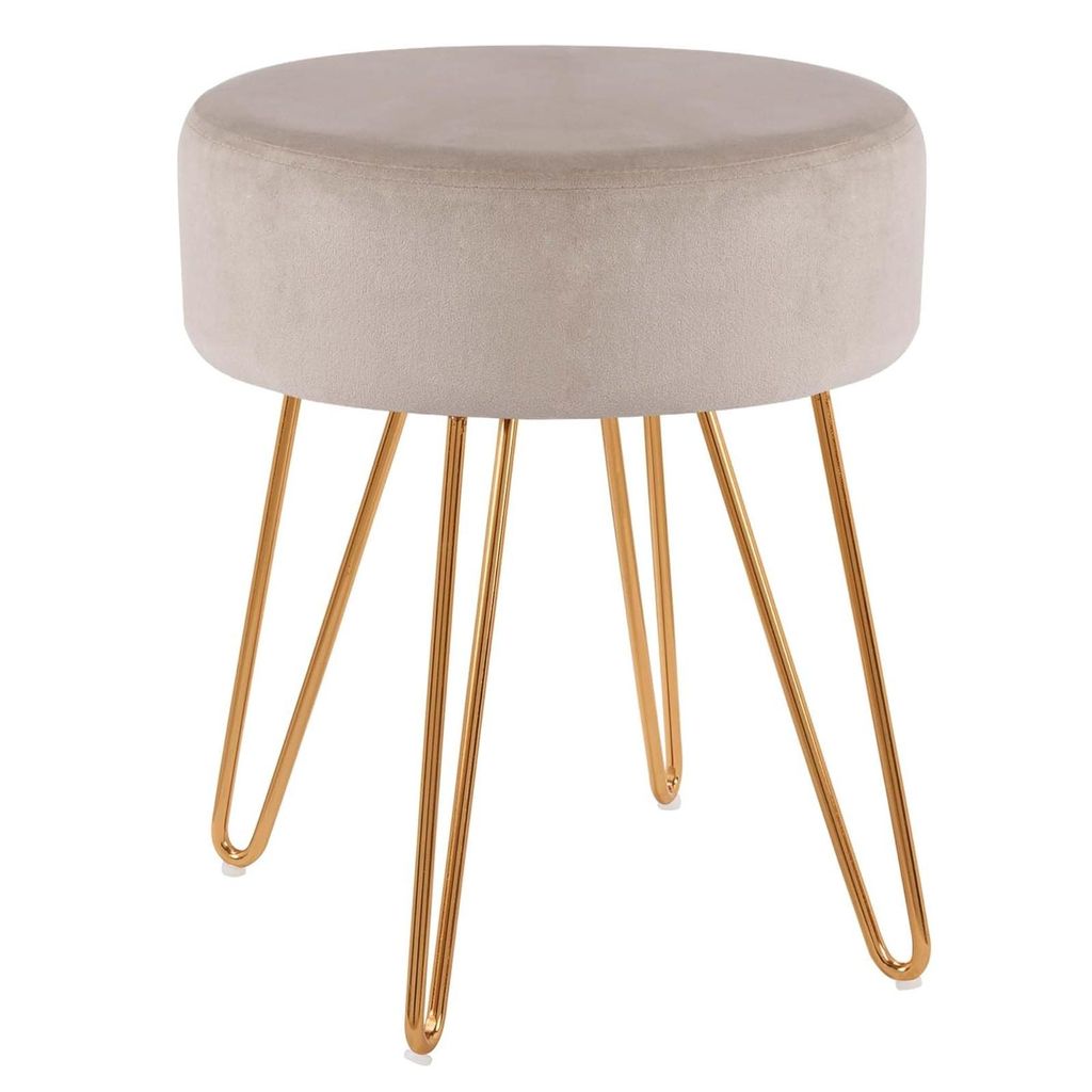 Duhome Sitzhocker Rund Polsterhocker aus Samt Hocker Schminktisch mit Metallbeine, Khaki
