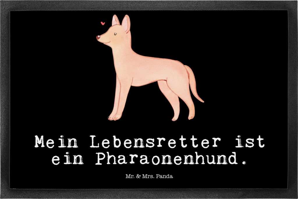 Mr. & Mrs. Panda Schmutzfangmatte Pharaonenhund Lebensretter 50 x 75 cm - Schwarz - Geschenk, Fußabtreter, Fussmatte, Fußabstreifer, Kelb Tal-Fen...