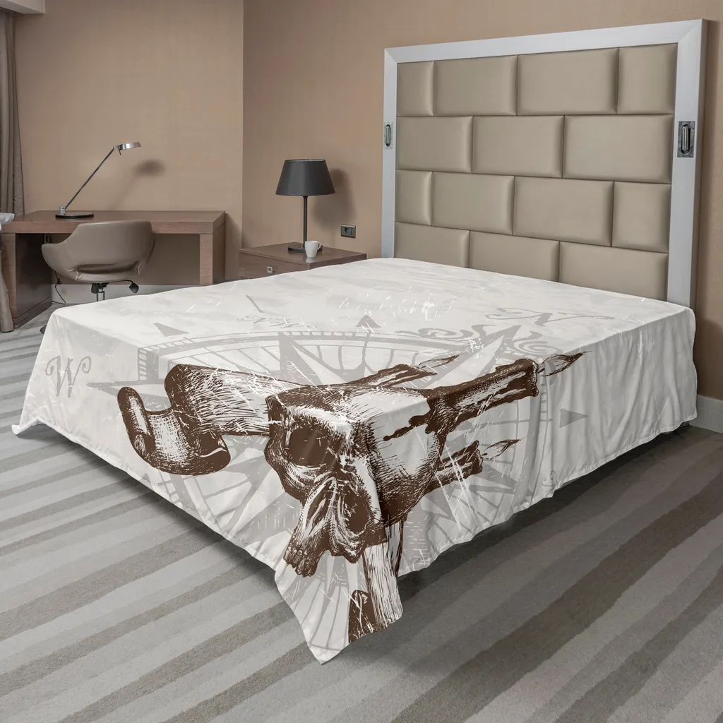 Drap plat ABAKUHAUS Compass 244 x 205 cm boussole et crâne pirate marron