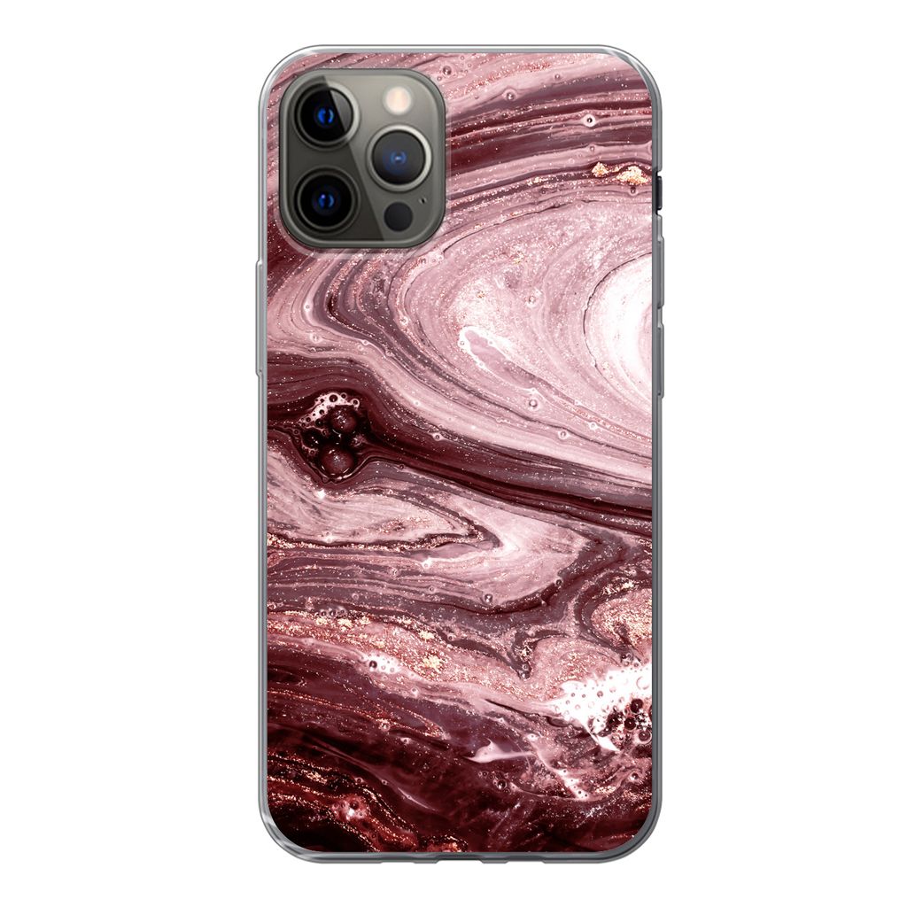 MuchoWow Handyhülle Schutzhülle Hülle für iPhone 13 Pro Marmor - Gold - Rosa Silikon Softcase Handy Hülle - Handy-Tasche