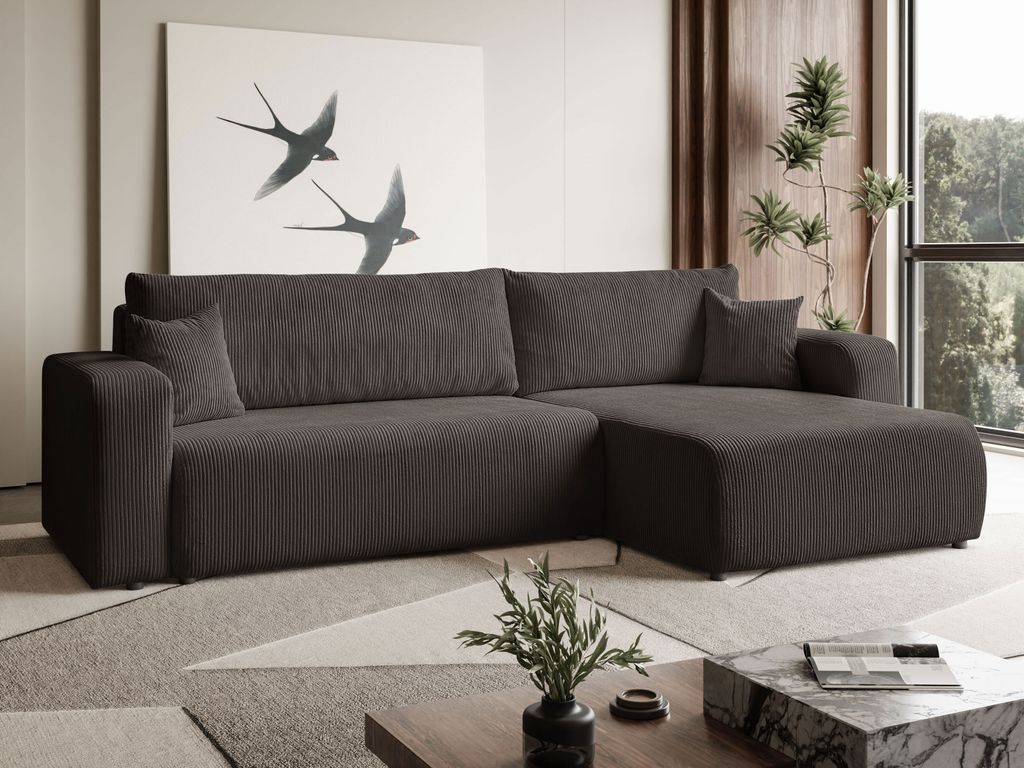 MargaretHadas24 Ecksofa L Form Sofia 277 x 143 cm mit Schlaffunktion und Bettkasten Couch Cord Schlafsofa Schlafcouch Sofa universale Seite, hellbraun