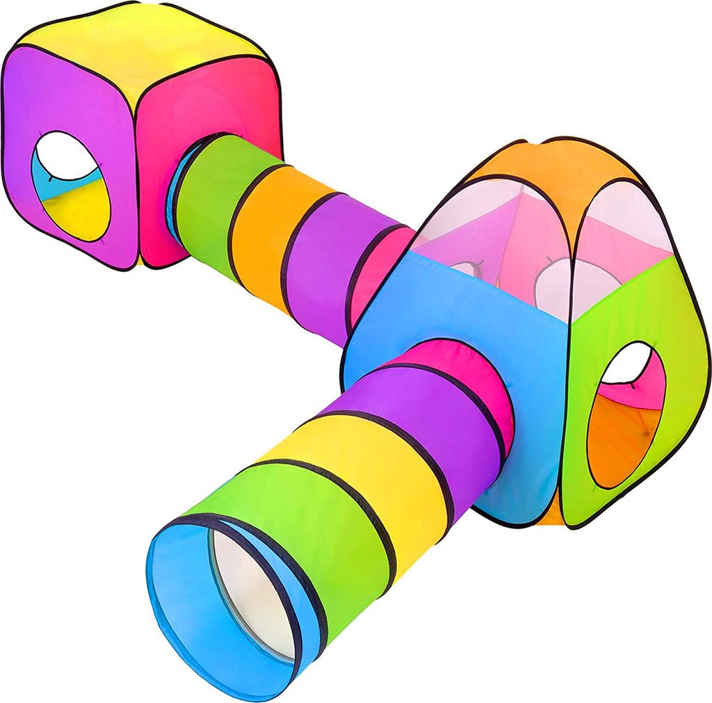 Grafner 4in1 Spielzelt mit Tunnel, XXL mit 2x Krabbeltunnel 1x Würfel 1x Iglu, Pop Up Zelt für drinnen und draußen, mit Tasche Spielhaus Jungen ...