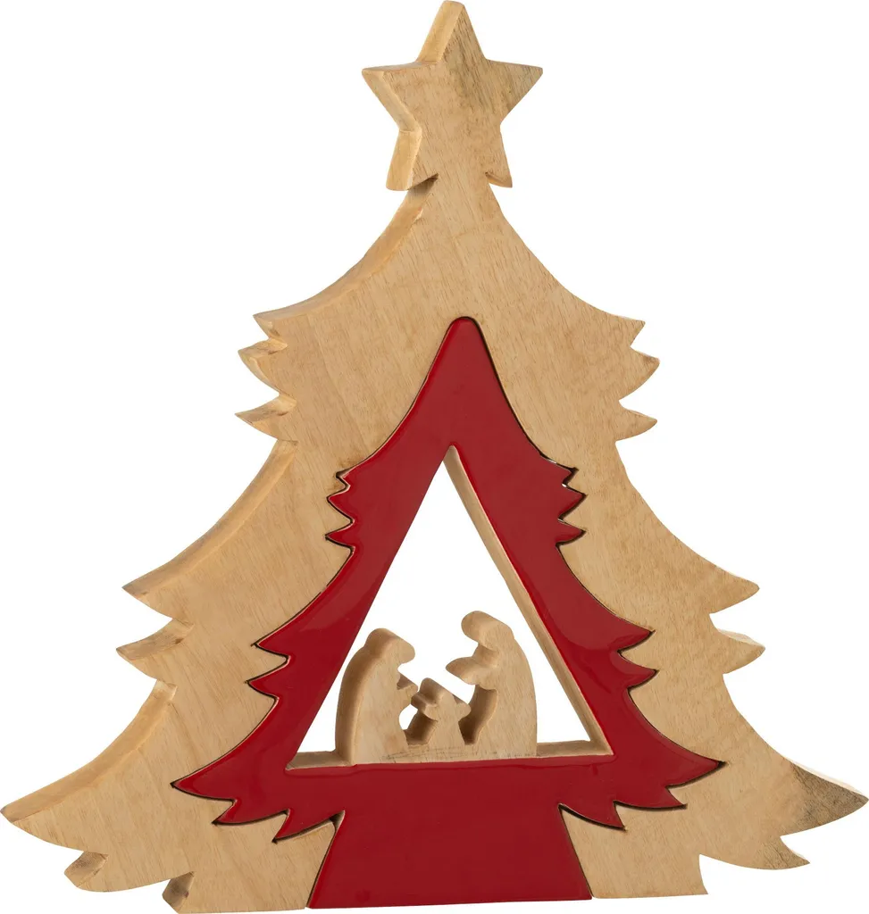 Crèche de Noël J-Line en bois de manguier rouge avec étoile décorative