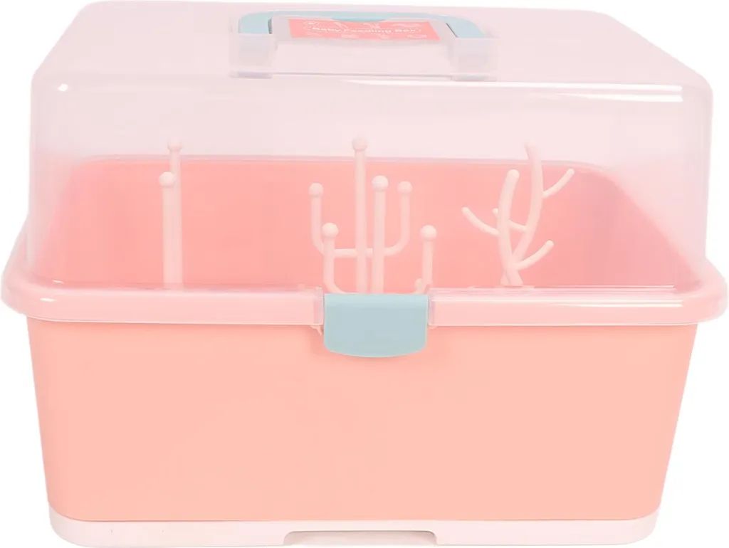 Organisateur vaisselle bébé portable, boîte de séchage biberons rose