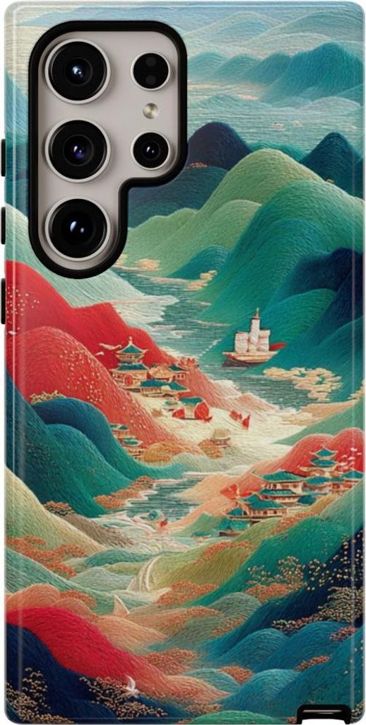 Bunte Berglandschaft im Illustrationsstil – Hülle Kompatibel mit Samsung Galaxy S24 Ultra