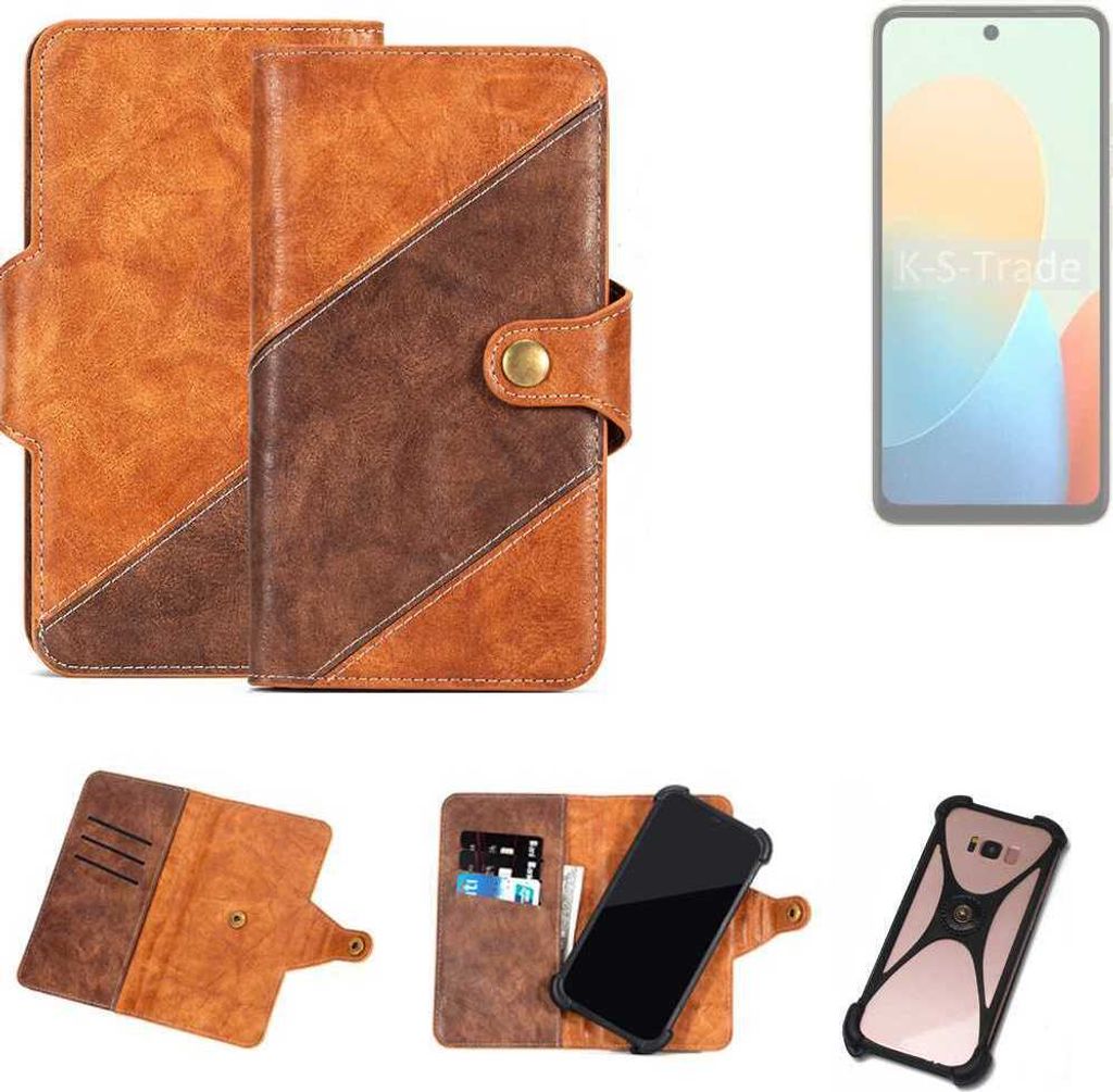 K-S-Trade Handyhülle Schutzhülle Bookstyle Case Wallet-Case kompatibel mit Tecno Pop 8 Cover Klapphülle Kantenschutz Smartphone dunkelbraun braun