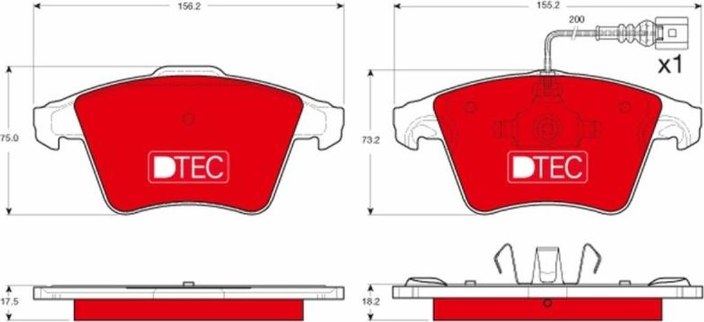 TRW Bremsbeläge Satz Vorne für VW Transporter V Bus (7HB, 7HJ, 7EB, 7EJ, 7EF, 7EG, 7HF, 7EC) GDB1556DTE