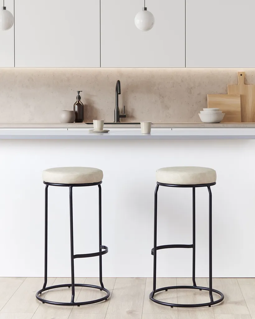 Tabouret de Bar pour Cuisine Ouverte : Confort Beige Clair Beliani - 2