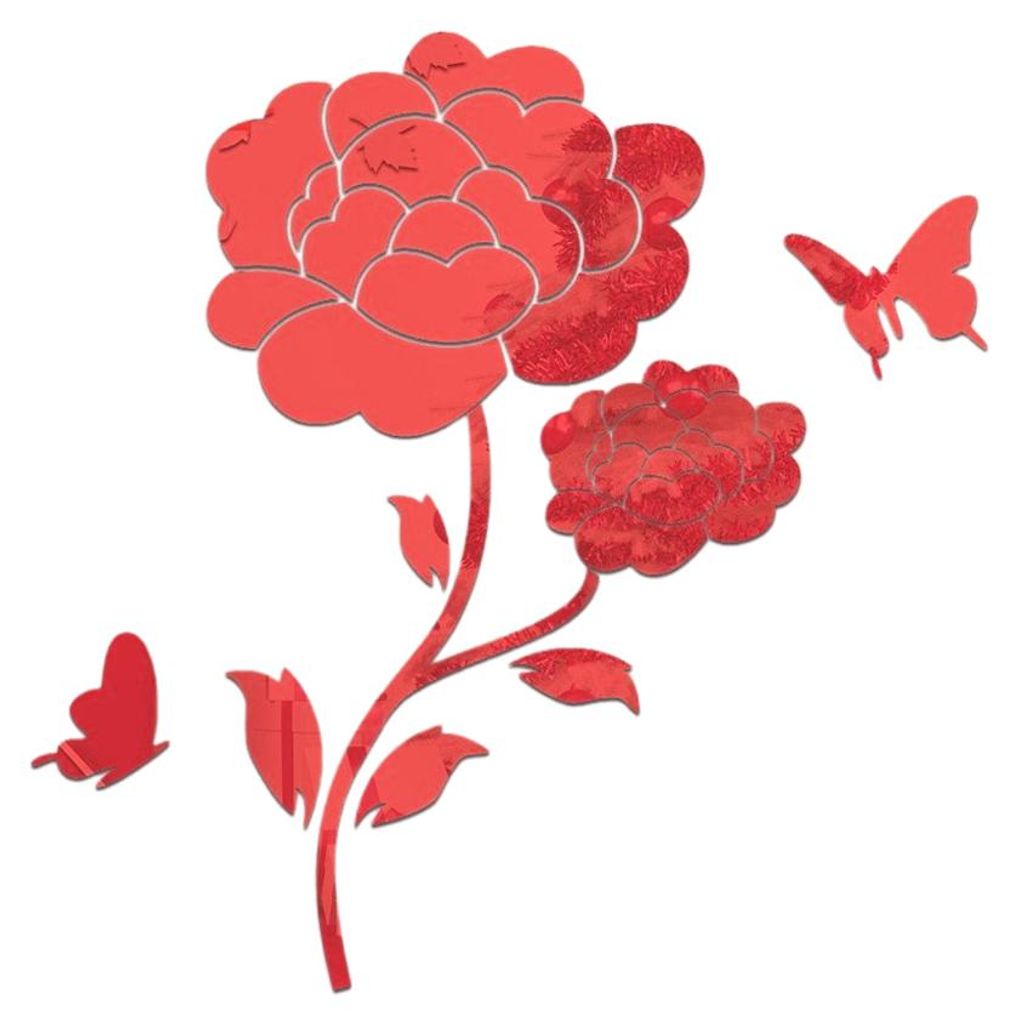 3D-Kristallwandaufkleber, DIY-Spiegelaufkleber, Blumen, abnehmbar, rot