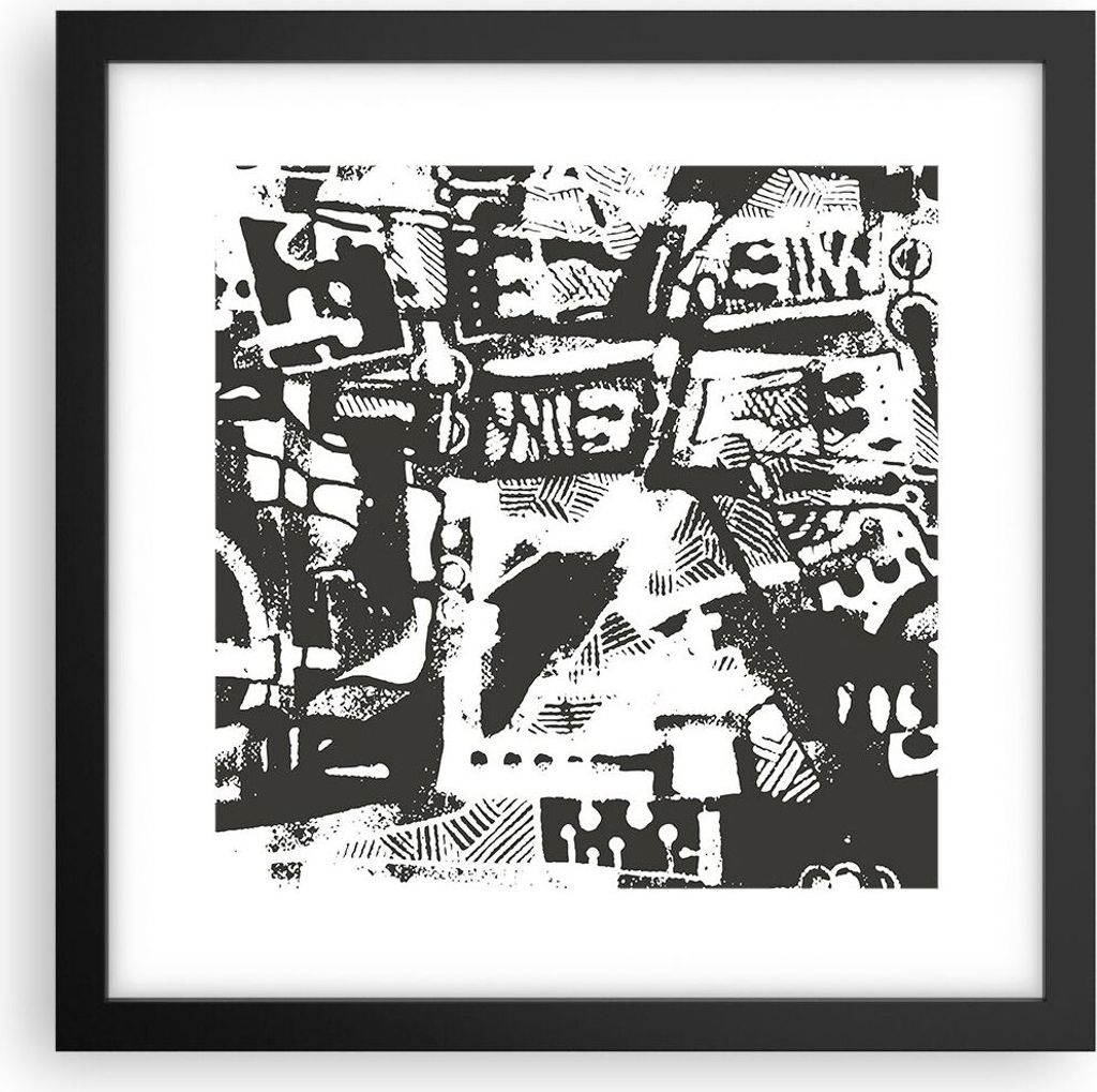 Gerahmtes Poster - Schwarzer Rahmen - Schwarzweiß Figuren Abstraktion - 30x30 cm - Wand Bild - Wanddeko - Wandbilder - Kunstposter - Wandposter - ...