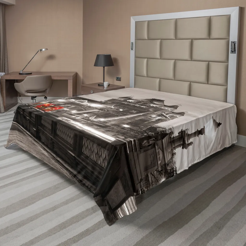 Linge de lit Londres pour décoration chambre urbaine gris 266x260cm