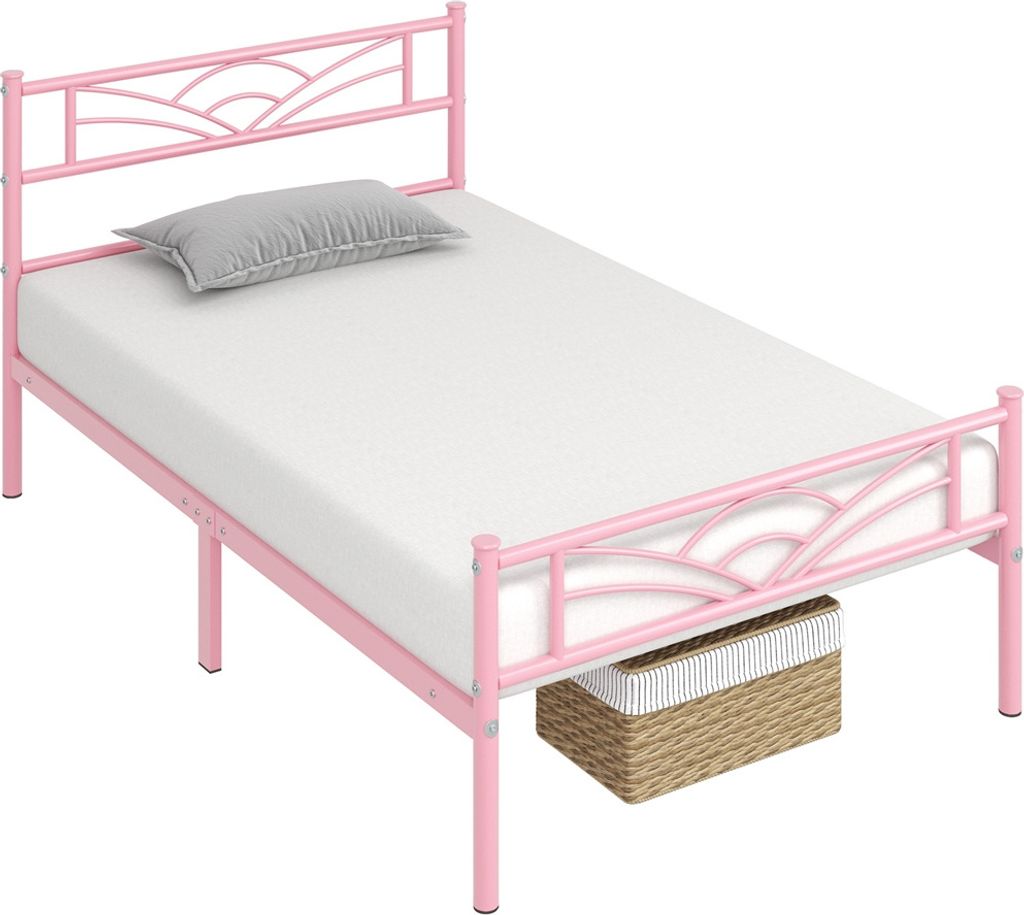 Yaheetech Einzelbettgestell Bettrahmen Metallbett Gästebett Bettgestell aus Metall, Modern Jugendbett mit Lattenrost, für Schlafzimmer Gästezimmer 90 x 200 cm, Hellrosa