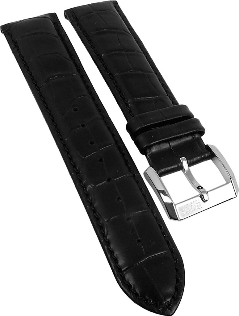 Hugo Boss | Uhrenarmband 22mm Leder gepolstert Kroko-Optik schwarz