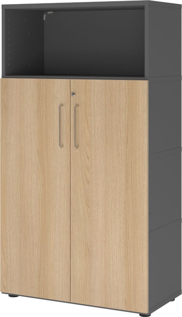bümö flexi Aktenschrank groß mit Flügeltüren - Nachbildung: Graphit/Eiche