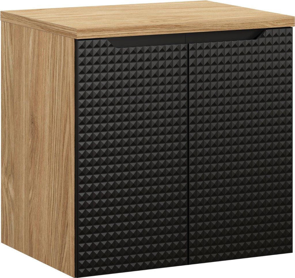 FURNLUX Waschbeckenschrank Luxor Schwarz Und Eiche 60cm / Hauptfarbe: Schwarz / Abmessungen: 60 x 59 x 46 cm
