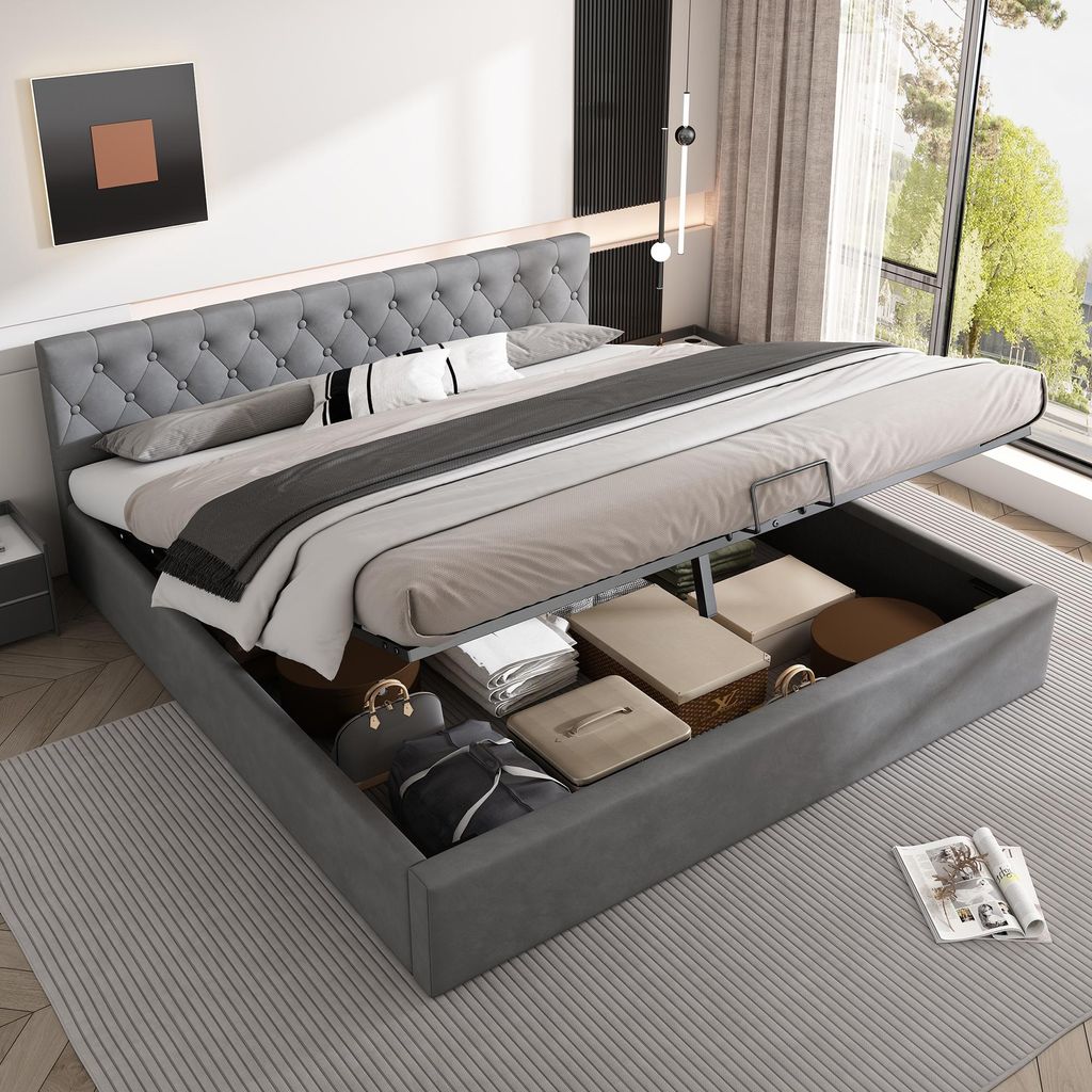 OKWISH Lit Coffre 180x200 cm - Lit Double Capitonné Moderne Image du produit 