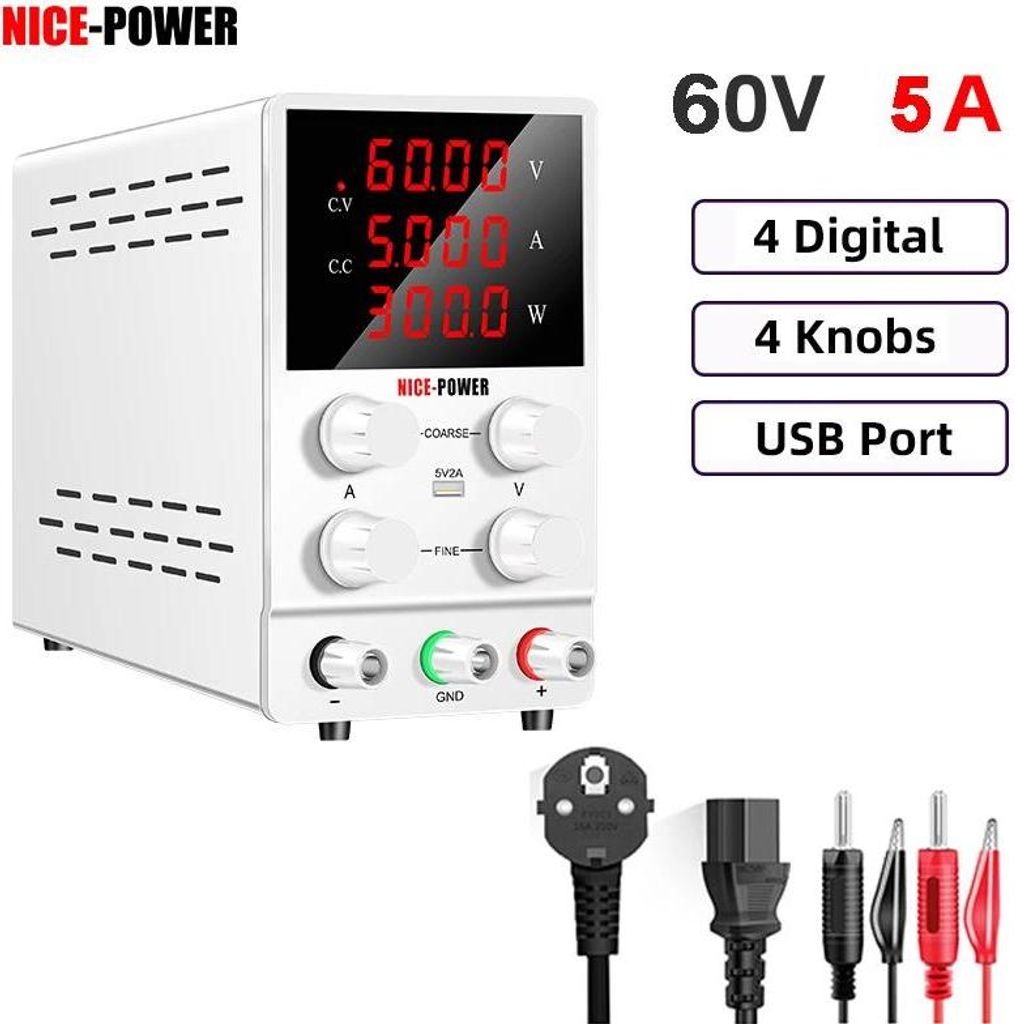 Labornetzgerät - 60V 5A DC Basic - Einstellbar, regelbar - Digitales Display - Stabilisiert, Schaltnetzteil AC-DC - Blau