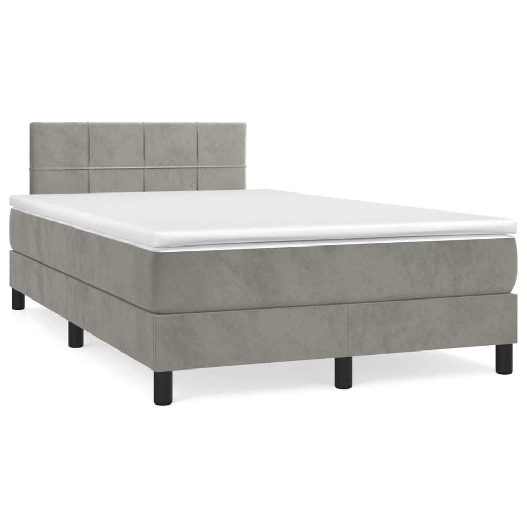 Design Boxspringbett mit Matratze & LED Hellgrau 120x190 cm Samt, Klassische Betten 2024 Neu