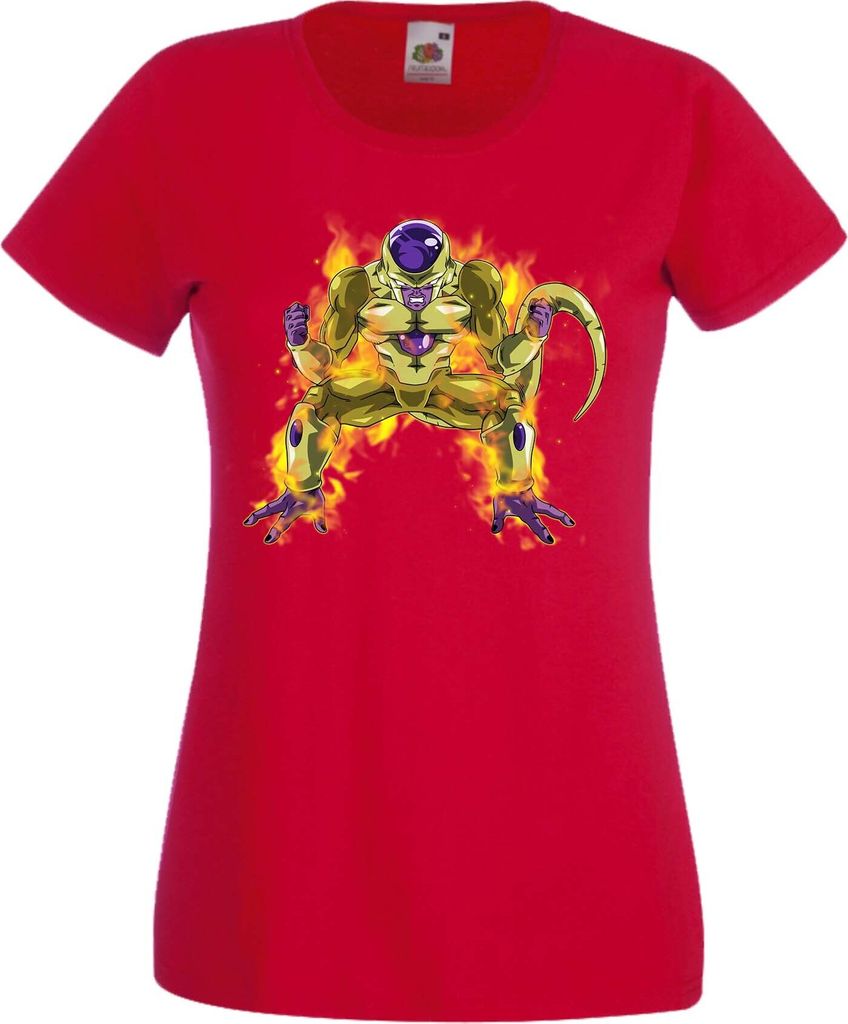 Damen T-Shirt Anime Manga Dragon Anime Manga Ball Z 09 Yellow Frieza, Lady 2XL / Rot