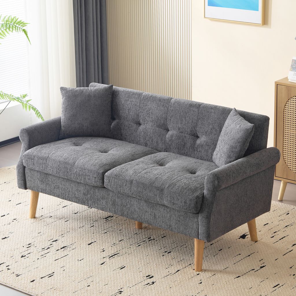 MODFU Sofa mit dicken Kissen, Doppelsofa, Polstersofa Polstermöbel für Wohn- und Schlafzimmer, Wohnung, Dunkelgrau