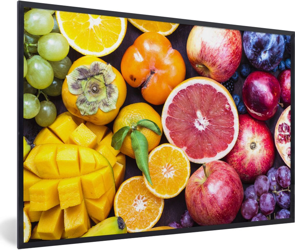 MuchoWow Gerahmtes Poster Obst - Regenbogen - Farben 90x60 cm - Poster mit Schwarzem Bilderrahmen Wandposter Rahmen Foto Bilder - Fotorahmen - Fo...