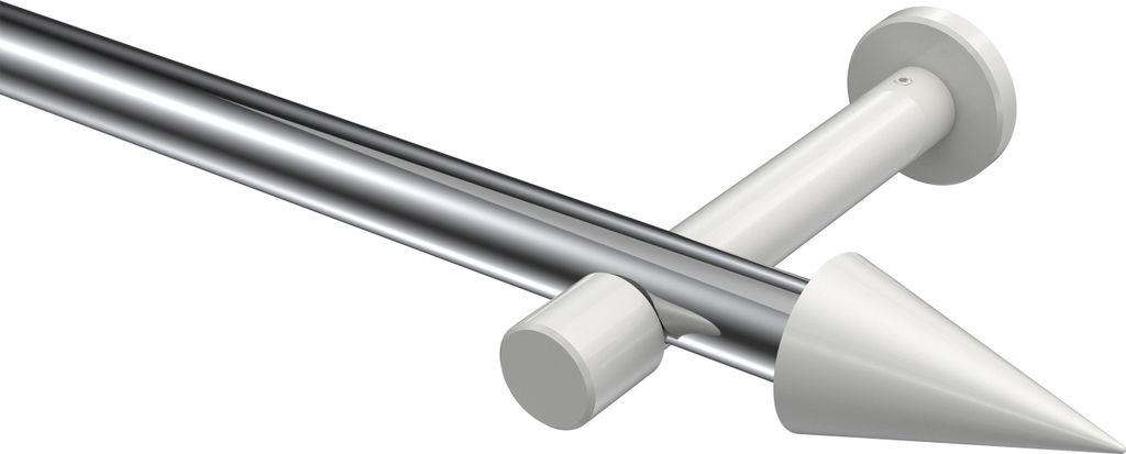 Interdeco Gardinenstange / Vorhangstange Chrom / Weiß, Typ Prestige Savio (Kegel) ohne Ringe, 20 mm Ø 1-läufig, 540 cm