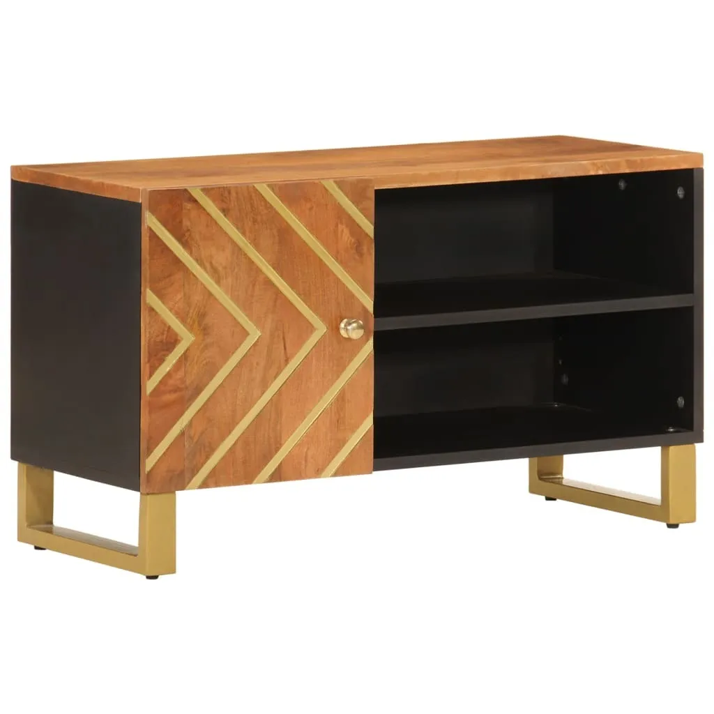 Mobile TV Robusto 80cm Legno Mango Massello Marrone e Nero