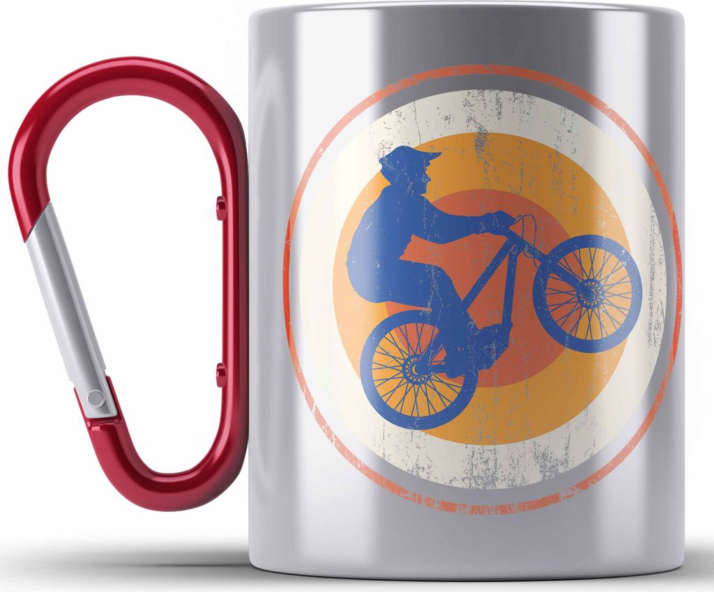 Trendation - Moutainbike Geschenk Edelstahl Tasse Karabiner Mountainbiker Geschenkidee Kinder Karabiner Edelstahl Tasse Karabiner Edelstahl Männer...