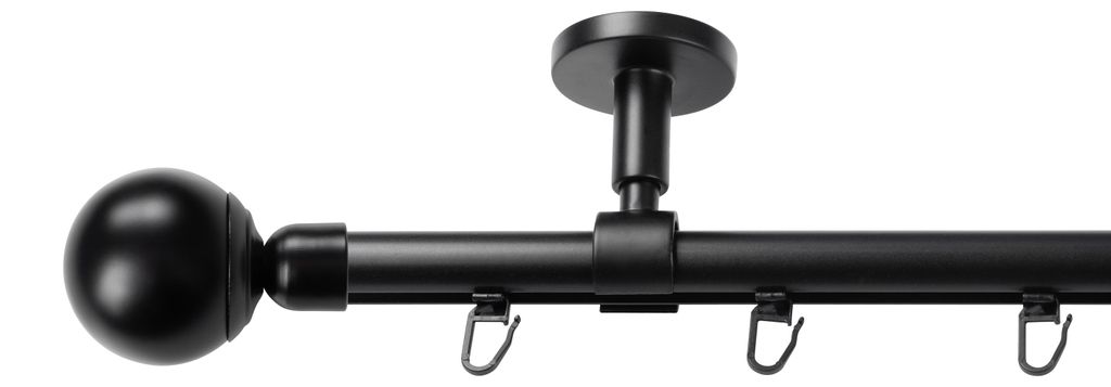 SN Deco Gardinenstange Innenlauf Reims, 19 mm, 1-läufig, Stahl, Komplett-Set mit Ringen, Profildeckentrager, 180 cm, schwarz