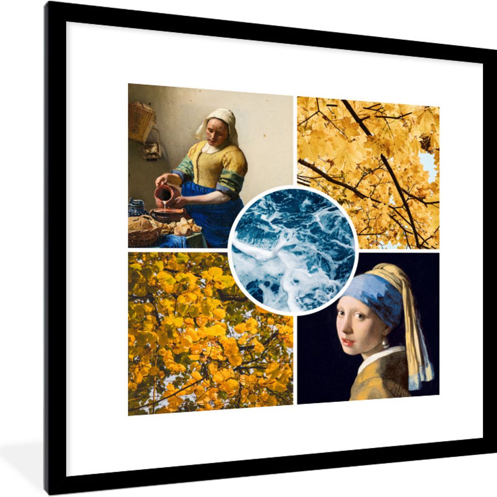 MuchoWow Gerahmtes Poster Vermeer - Collage - Kunst 40x40 cm - Poster mit Schwarzem Bilderrahmen Wandposter Rahmen Foto Bilder - Poster - Plakat ...