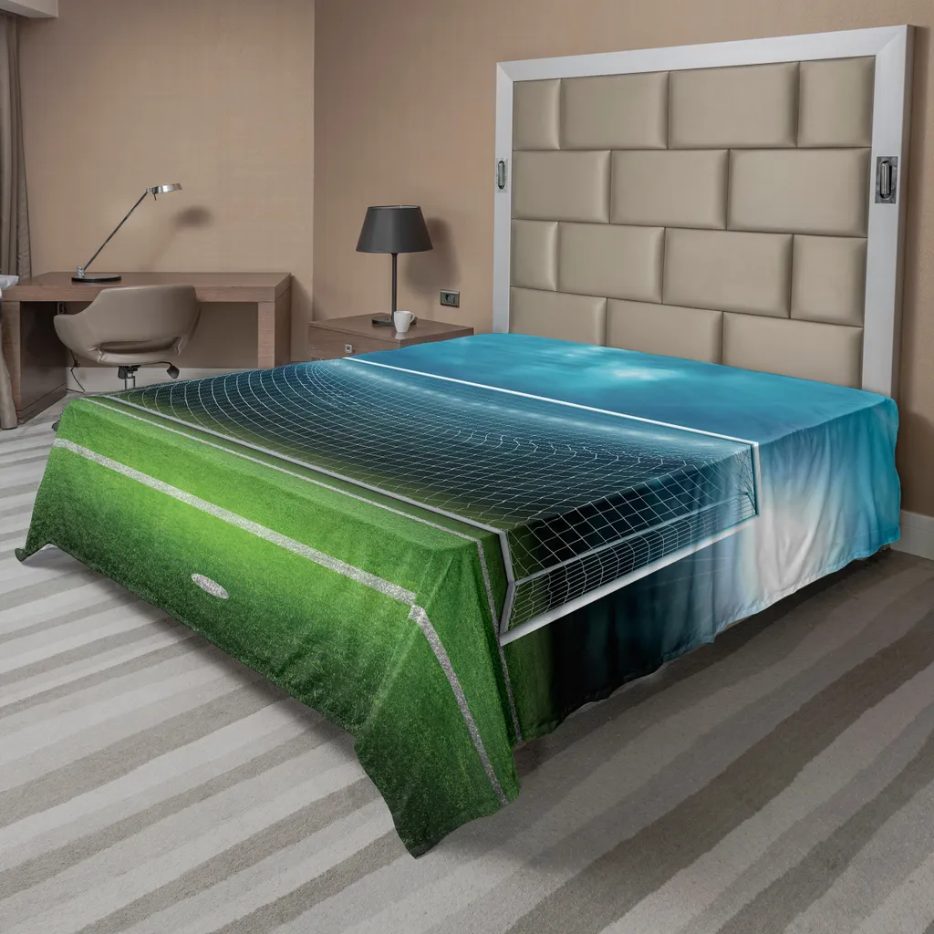 ABAKUHAUS Drap de Lit Football de 260 x 228 cm Vert Bleu Confortable