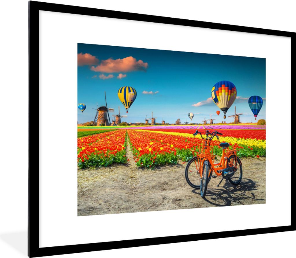 MuchoWow® Gerahmtes Poster Heißluftballon - Orange - Tulpen Produktbild 