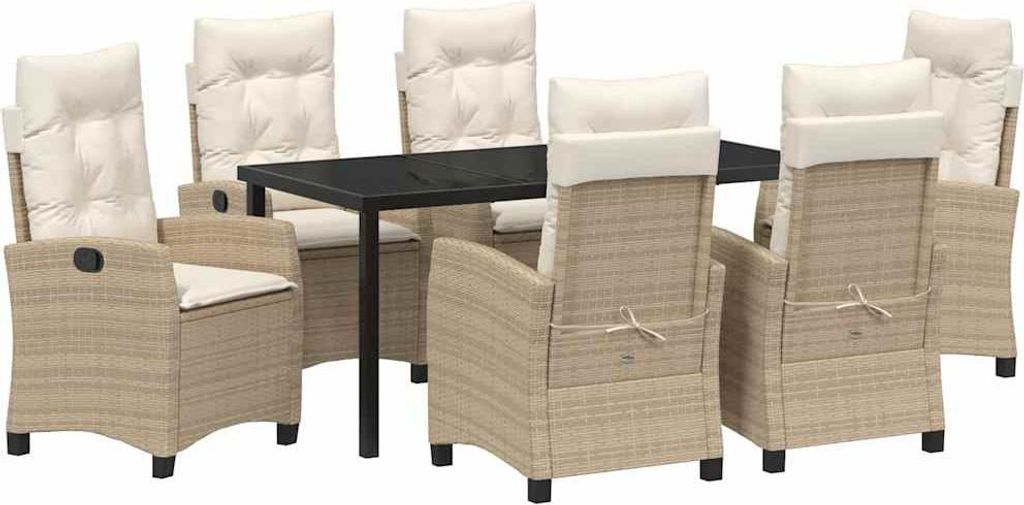 Garten Essgruppe mit Kissen 7 pcs Beige Poly-Rattan