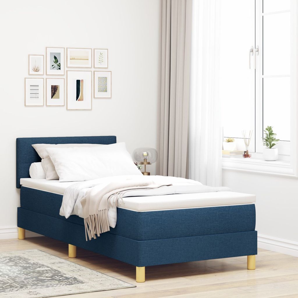 Möbel Boxspringbett mit Matratze Blau 100x200 cm Textil - Klassische Betten 3338901