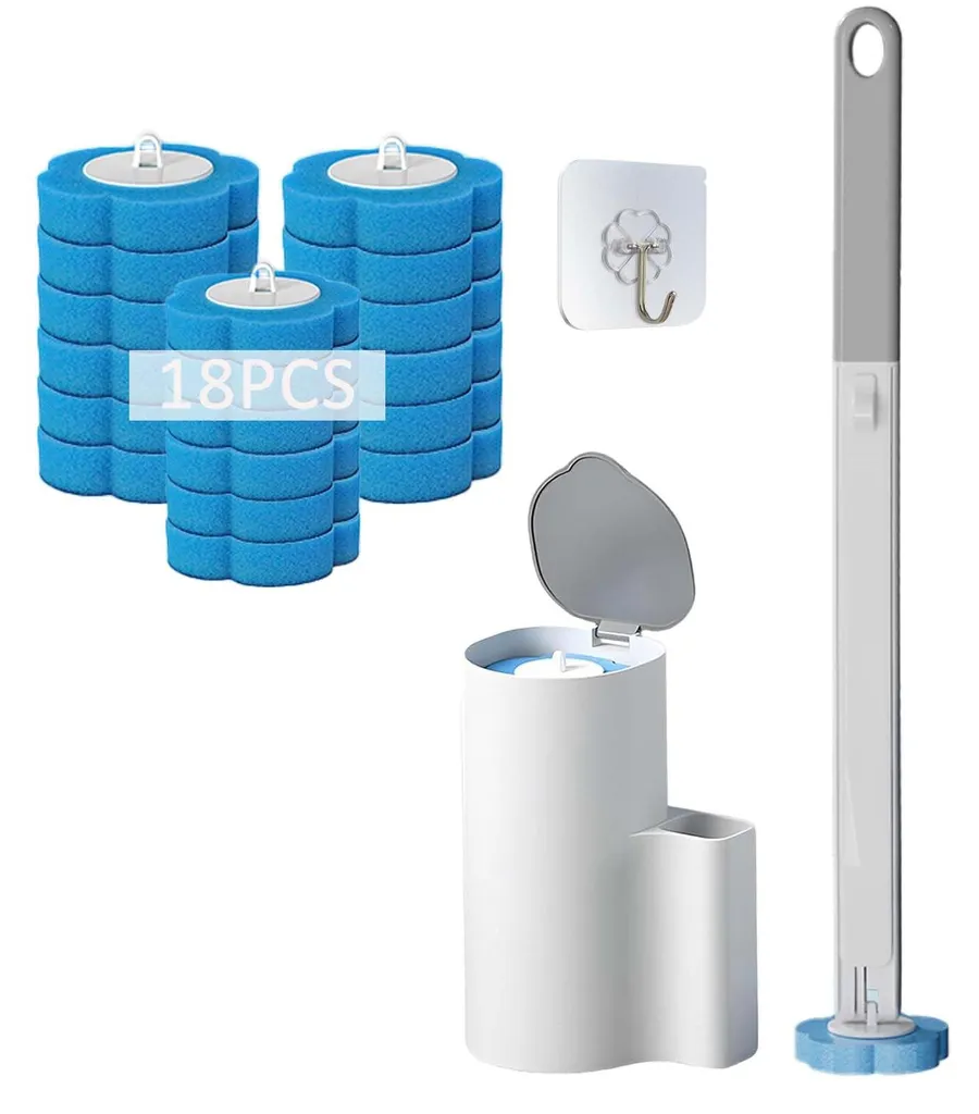 Brosse de toilettes sans contact Ocean Fresh - Manche ergonomique bleu