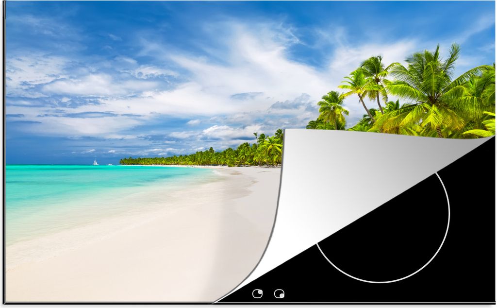 KitchenYeah Herdabdeckplatte Strand - Meer - Palmen , 80x52cm, Küche Deko, Glaskeramikkochfeld Herdabdeckung, Abdeckplatte fùr Kochfeld