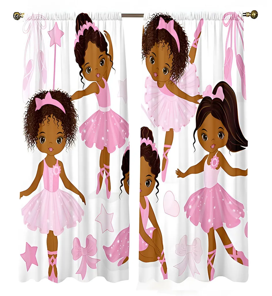 Paire de rideaux Ballerine Rose pour chambre fille - Voilage tamisant