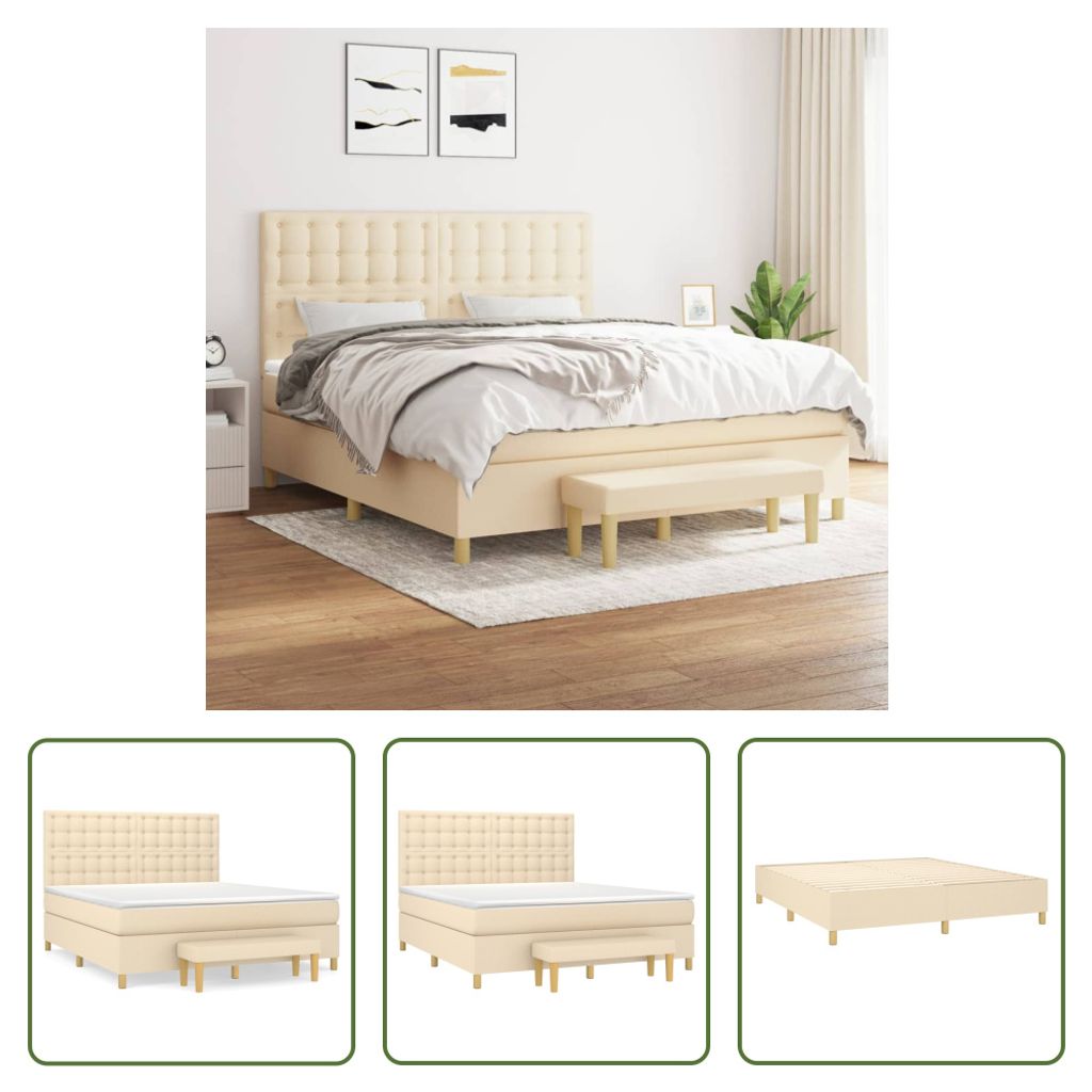 The Living Store Boxspringbett mit Matratze Creme 180x200 cm Stoff