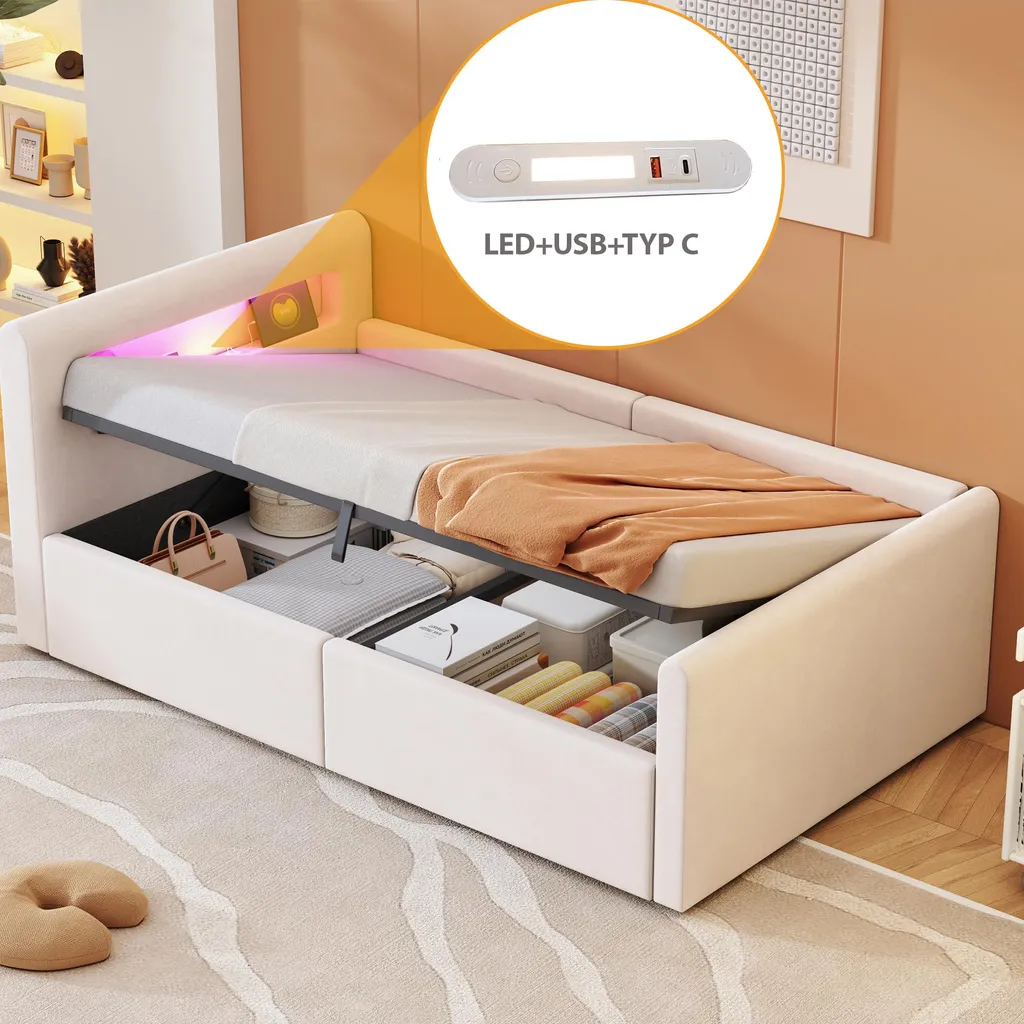 Canapé-lit avec dossier interchangeable et rangement hydraulique 90x200
